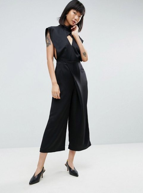 ASOS WHITE Cross Front Satin Jumpsuit