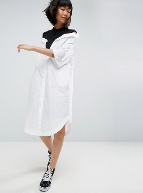 ASOS WHITE Drop Shoulder Shirt Dress