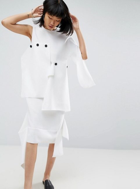 ASOS WHITE Midi Dress With Layered Button Detail