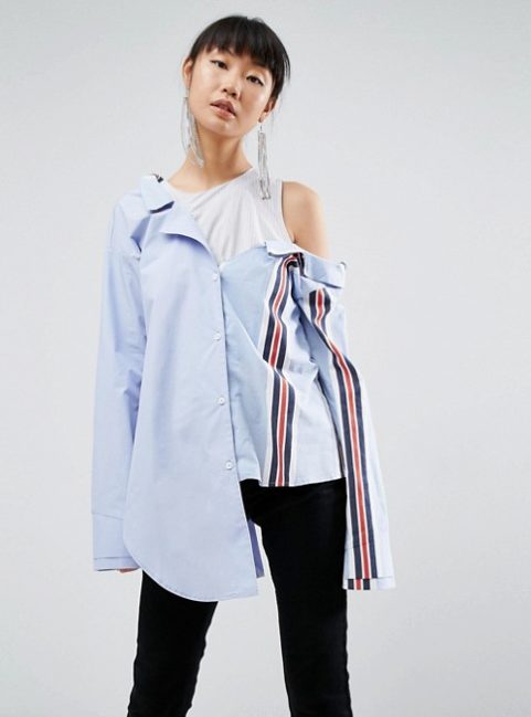 ASOS WHITE Mixed Stripe Drop Shoulder Shirt